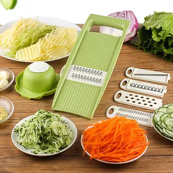 

TPFOCUS Kitchen Vegetable Slicer for Fruits and Vegetables 5 in1 Multifunctional Potato Mandolin Peeler Green Knife Accessories