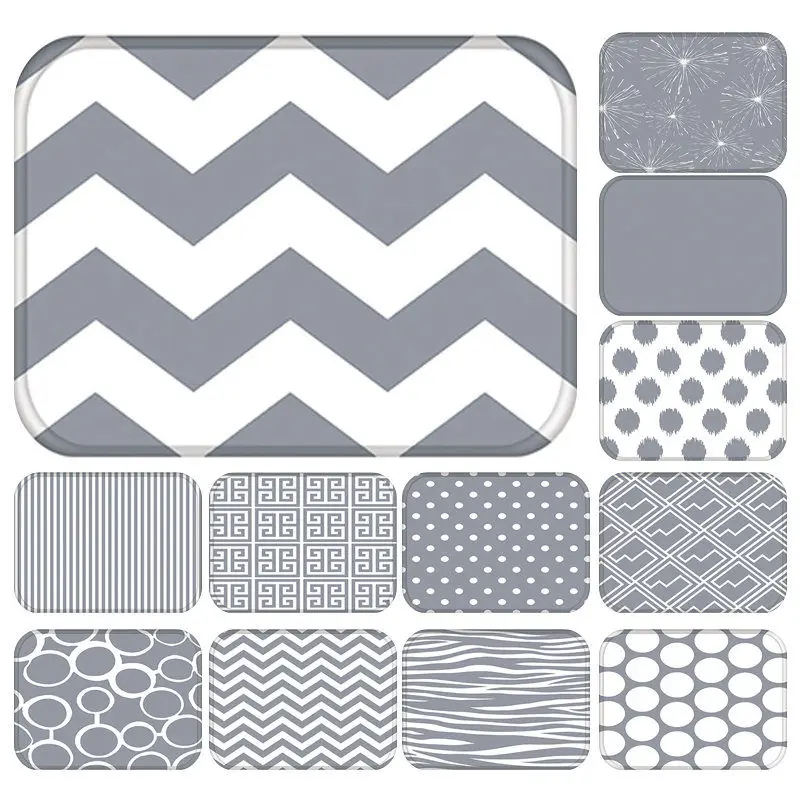 

Gray Geometric Anti-Slip Doormat Kitchen Entrance Door Mat Suede Velvet Carpet Rubber Colorful Indoor Floor Mats Rug 48254