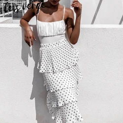 lessverge Polka dot black pleated long skirt women Layered ruffle white skirt female Summer beach party cake skirts plus size lessverge Polka dot black pleated long skirt women Layered ruffle white skirt female Summer beach party cake skirts plus size