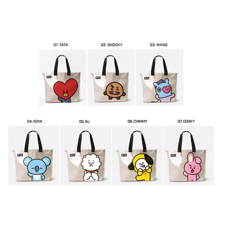 

New Kpop Bangtan Boys Chimmy Cooky Handbag PVC Canvas Bag Fashion Schoolbag Shoulder Bag Shopping Sling Bag 45*34CM