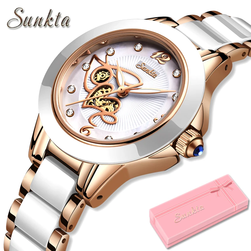 

Diamond Surface Ceramic Strap Watch SUNKTA Fashion Waterproof Women Watches Top Brand Luxury Quartz Watch Women Relogio Feminino