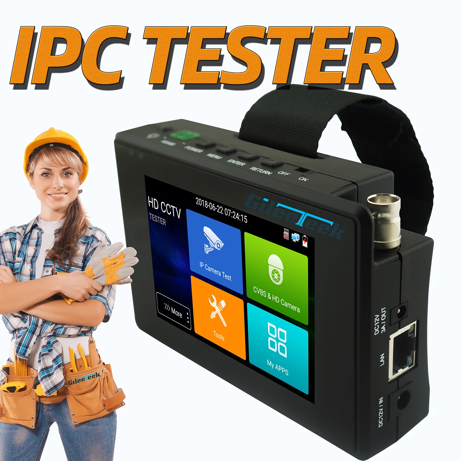 IPC1800ADH plus 4Inch 4K H265 IP Camera Tester 8MP AHD/TVI/CVI CVBS CCTV Tester Monitor PTZ Controller Rapid ONVIF IPC Test POE