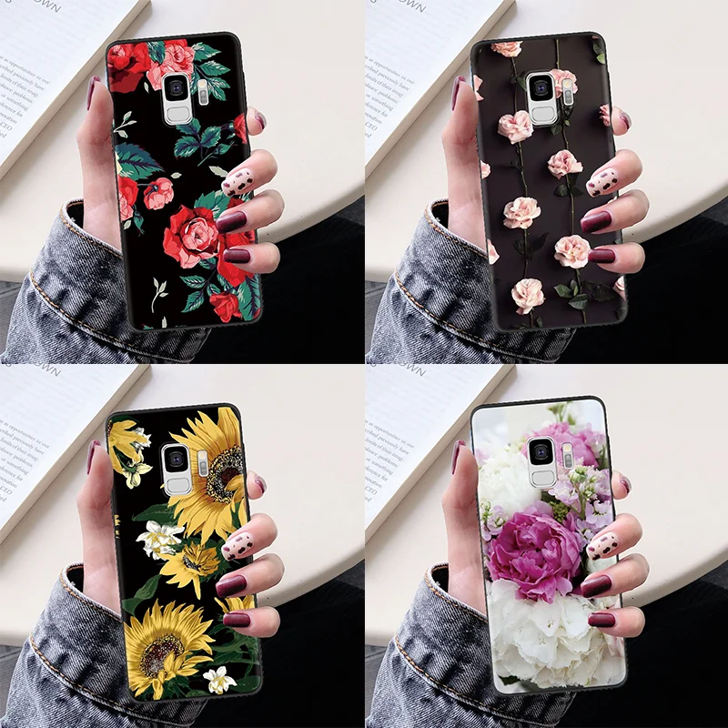 

Matte Black Cover For Samsung Galaxy S6 S7 Edge S8 S9 Plus Note 9 8 J4 J6 Plus 2018 J3 J5 J6 J7 Prime 2015 2016 2017 Flower Case