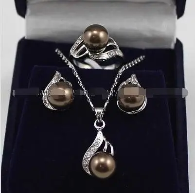

FREE SHIPPING HOT sell new Style >>>> Fashion Jewelry Chocolate Shell Pearl Earrings Ring & Pendant Necklace Set