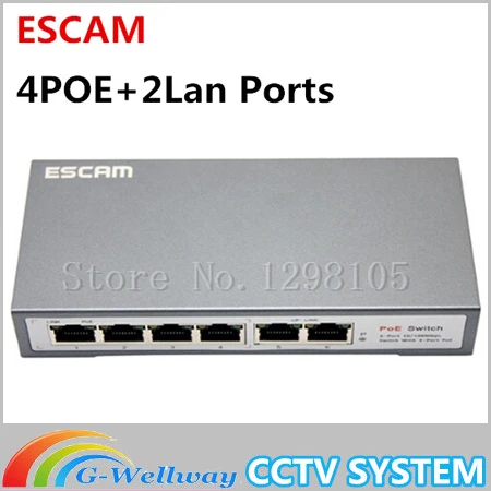 

ESCAM 4CH POE Switch 10/100M 150m Distance 85W DC&2 Lan Port for IP Camera CCTV System NVR POE Power Supply Adapter POE4CH