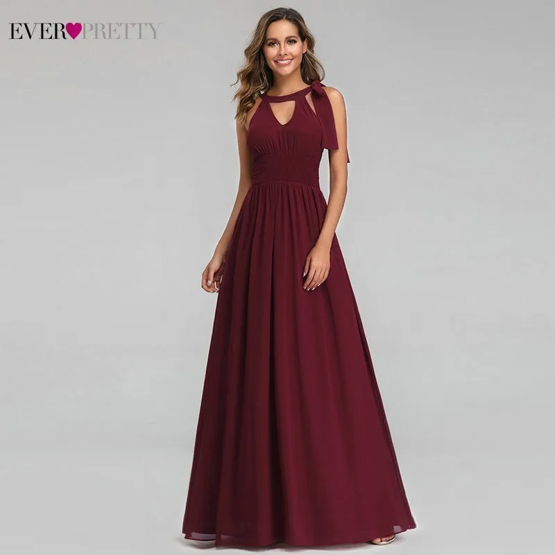 Burgundy Evening Dresses Long Ever Pretty A-Line Halter Sleeveless Elegant Summer Formal Party Dresses Vestido Longo Festa 2019