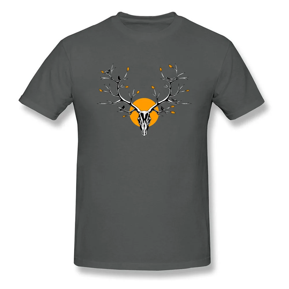 Deer Skull 100% Cotton Fabric Casual Tops & Tees Retro Short Sleeve Mens T Shirt Street VALENTINE DAY Clothing Shirt Round Neck Deer Skull carbon