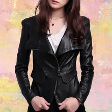 Модные весенне-осенние сапоги выше колена натуральная кожа куртка из овечьей кожи, короткий, зауженный крой кожаная куртка Локомотив рубашка с отворотами