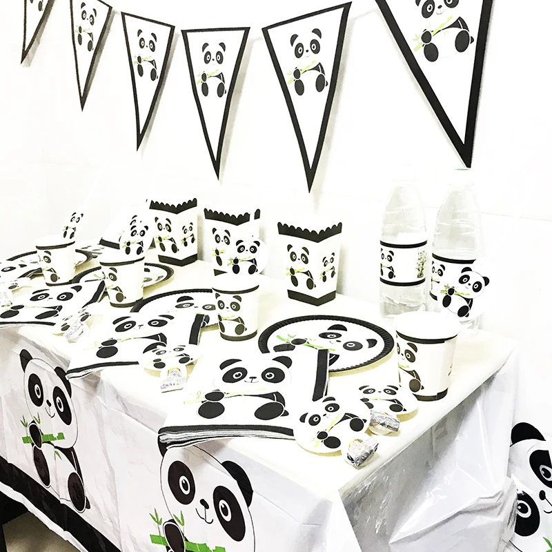 101 шт./упак. тема панды одноразовые тарелки чашки соломинки baby shower вечерние