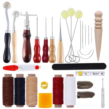 

31Pcs/set Leather Sewing Craft Tools Kit DIY Hand Stitching Carving Working Groover Awl Waxed Thimble Thread