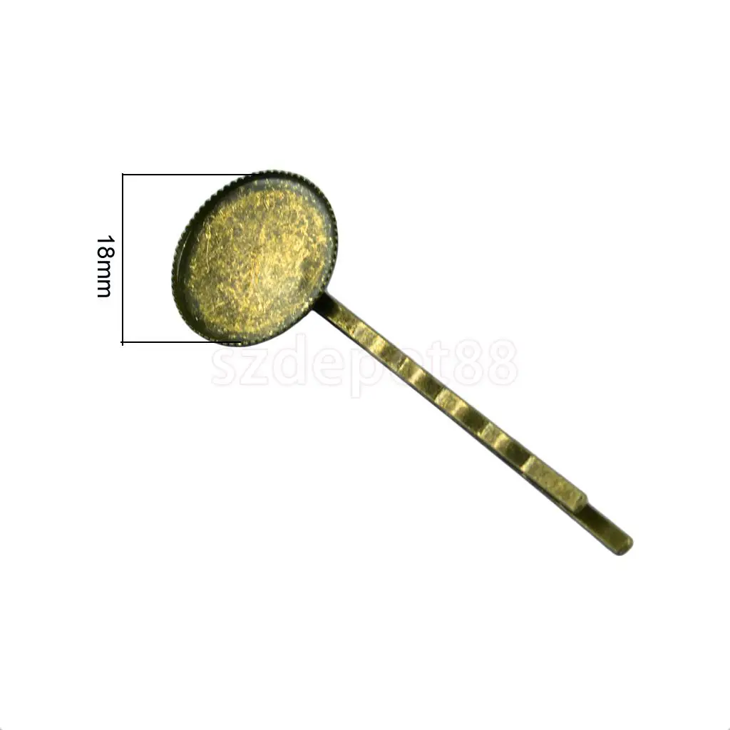 10 Pieces Vintage Brass Hair Slide with 18mm Pad Cabochon Bezel Setting Tray DIY Finding Craft 