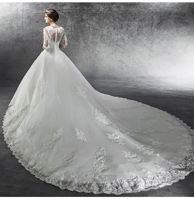 Vestido De Noiva IIIusion сзади с длинным рукавом свадебное платье 2019 кружево Аппликация бальное Свадебные платья Robe De mariée Винтаж
