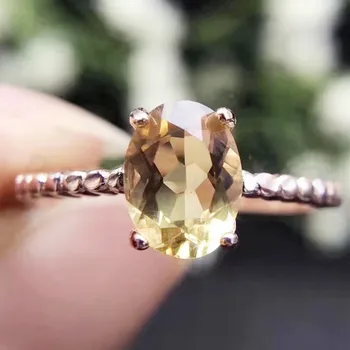 

Per jewelry Free shipping Real natural citrine simple ring 925 silver Fine jewelry Wholesales Women ring 1.3ct gemstone H95805