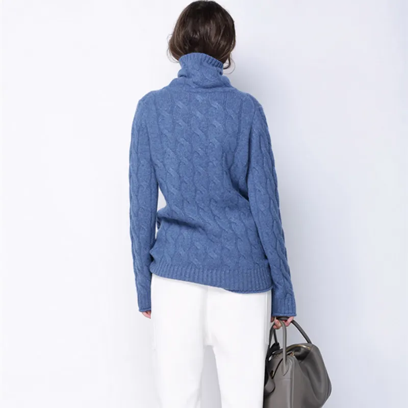 Najtaniej Zimowy gruby sweter z golfem kobiet 100% sweter z czystego kaszmiru kobiet twist dziergany dół ciepły sweter