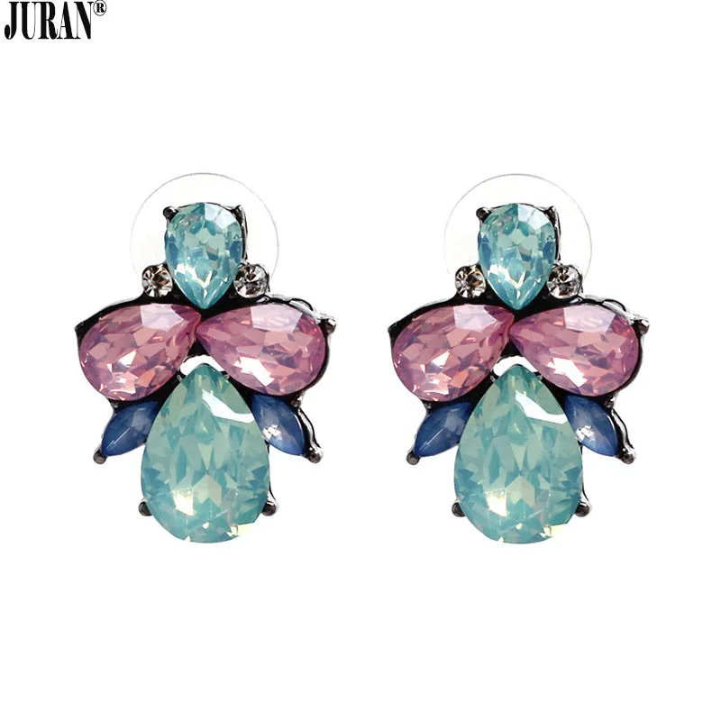 

Green pink Cute Brincos fashion statement small flower crystal stud Earrings for women JURAN Jewelry Factory wholesale