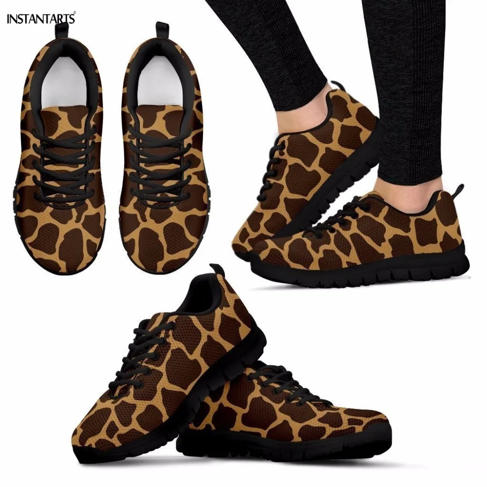 INSTANTARTS для женщин летние кроссовки темно коричневый корова печати женские уличные спортивная обувь повседневное дыхание Легкая