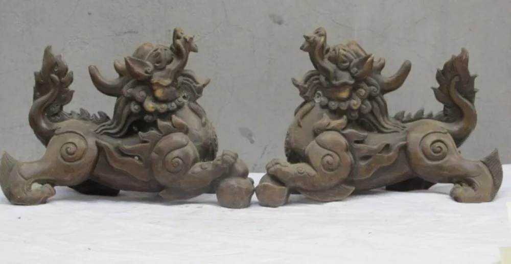 

RHS0225 9.5"Tibet cultured Brass Pi Xiu Pi yao day wealth exorcises evil spirits pair