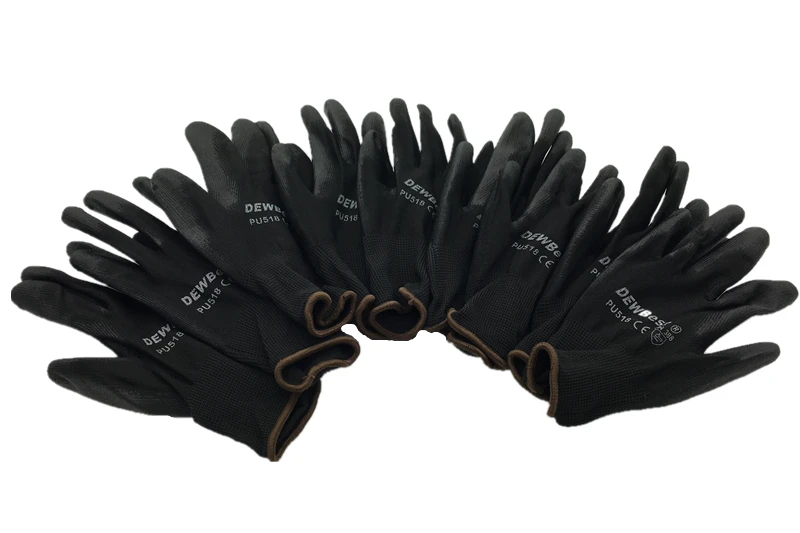 24pcs=12pair DEWBest 13G black PU Work Gloves Palm Coated working gloves,Workplace Safety Supplies,Safety Gloves guantes trabajo IMG_3366_