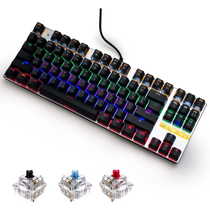 gaming keyboard mechanical 87/104 key LED backlit gamer keyboard Arabic English Russian wired USB For dota 2 pubg overwatch