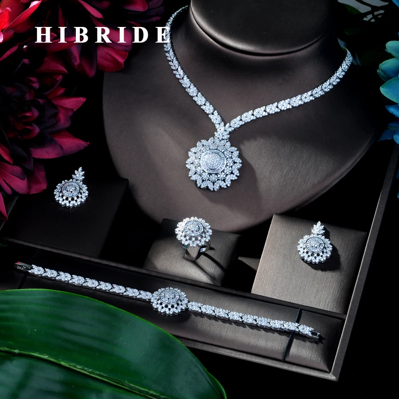 

HIBRIDE New Fashion Wedding Jewelry Sets for Women Sparkling AAA Zircon Copper Fashion Bridesmaid Jewelry Set Bijoux Femme N-97