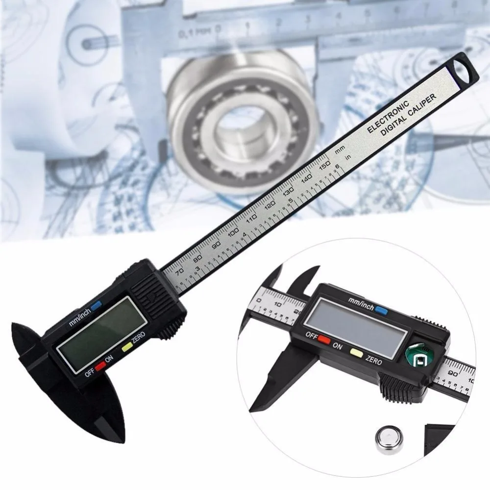 150mm 6inch Vernier Caliper LCD Digital Display Electronic Carbon Fiber