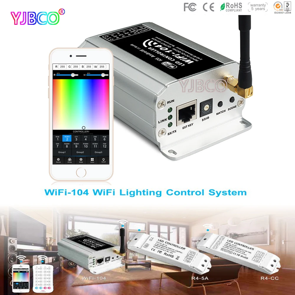 

LTECH Express 2.4GHz WiFi supports max12 zones control M12 IR remote&WiFi-104 LED wifi controller;R4-5A /R4-CC Zone Receiver