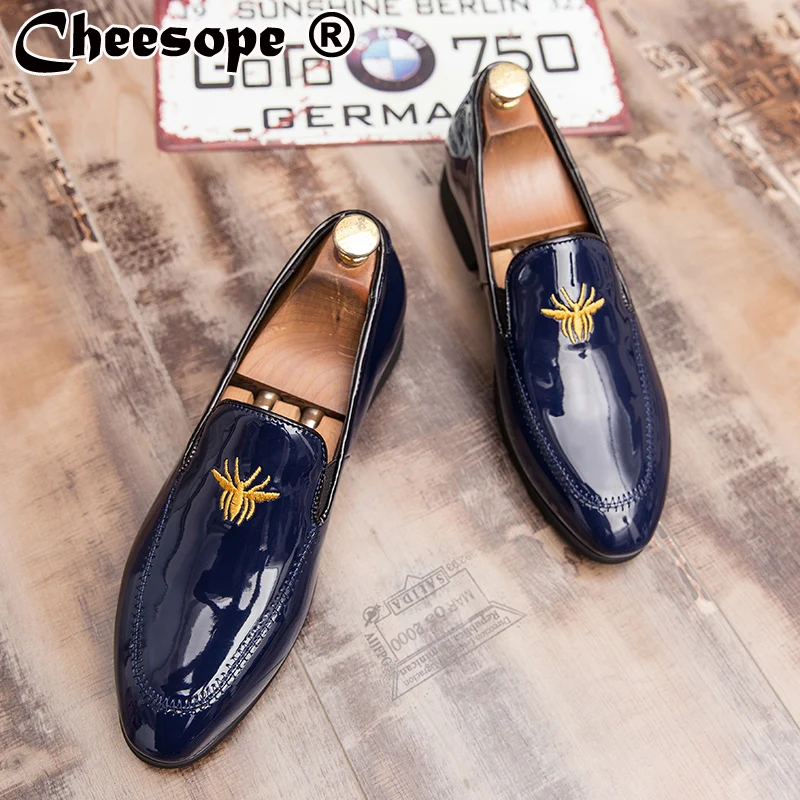 

Spider Prints Mens Dress Shoes Men British Simple Leather Shoes Business Wedding Shoes Casual Boat Leather Loafers Shoes Men