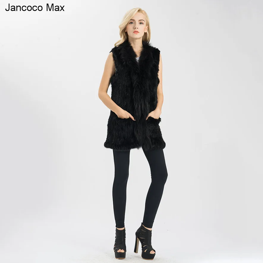 Jancoco Max стиль с натуральным кроличьим мехом жилет карманом Женская Зимняя мода /розничная S1549