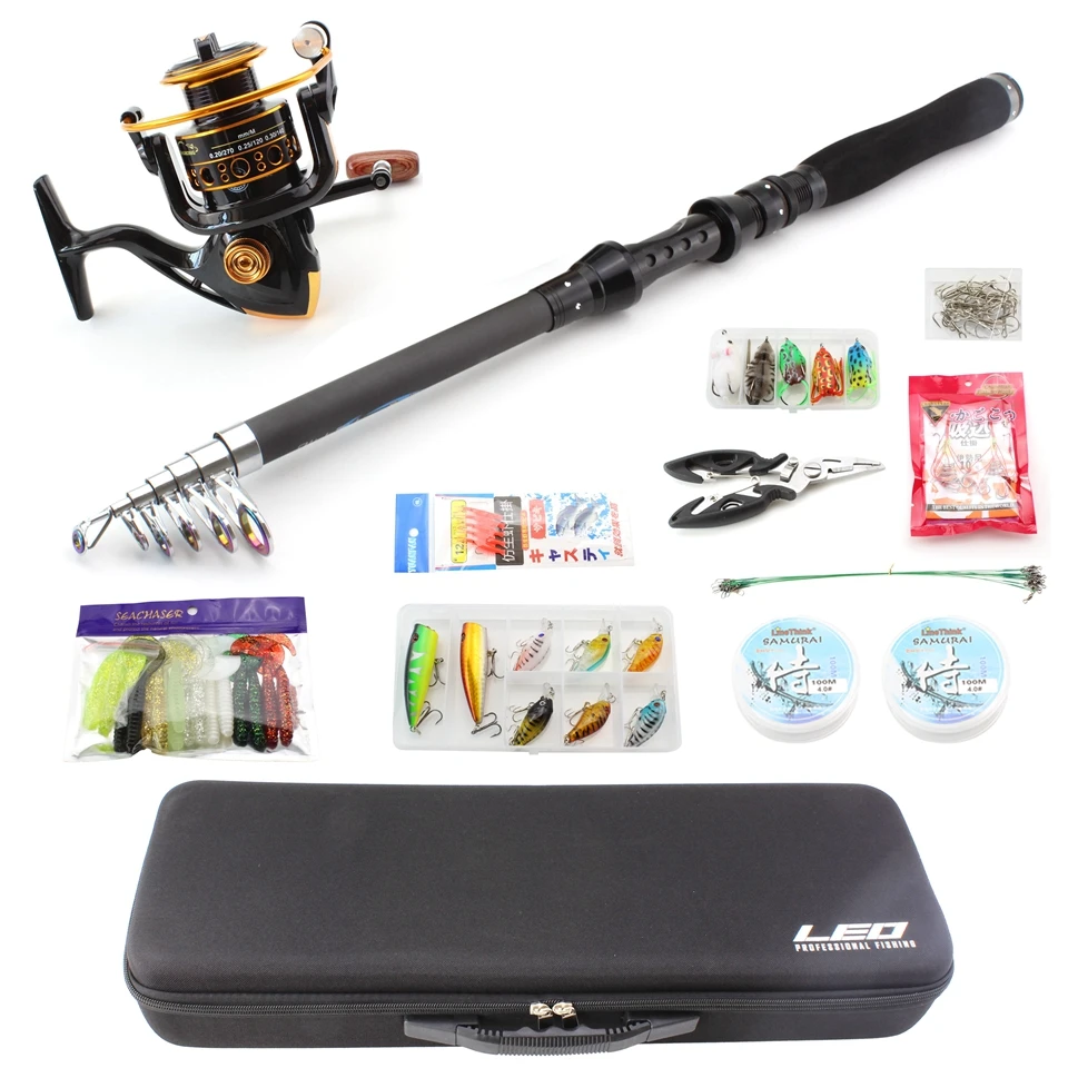 

High Quality 1.8M-3.0M Fishing Rod and Fishing reel Set Spinning Rod Combos Full Kit Pole Reel Line Lures Hooks Portable Bag
