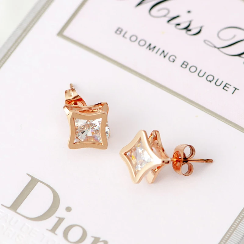 

Fashion Brand Titanium Steel Stud Earrings Women AAA Cubic Zirconia Luxury Geometric Earrings Hypoallergenic Jewelry Z448