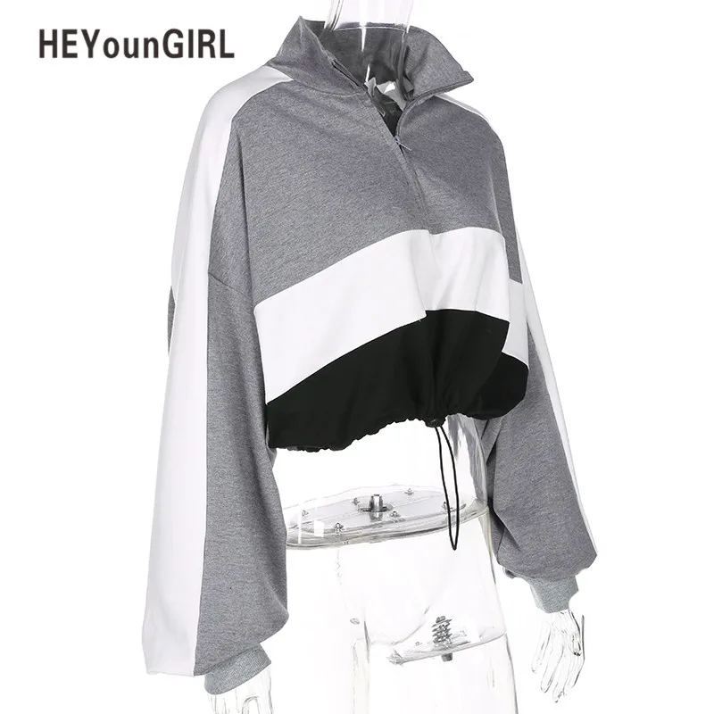 HEYounGIRL водолазка для женщин лоскутный укороченный топ с длинным рукавом пуловеры осень весна футболка Регулируемый низ