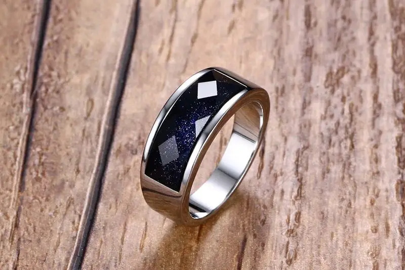Meaeguet Silver Color Wedding Rings For Men Dark Blue Sand And Stones Male Ring Jewelry USA size (10)