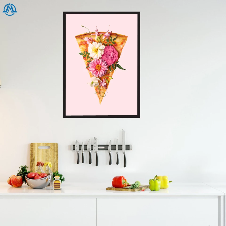 

Nordic Floral Pizza Poster and Prints Simple Canvas Painting Art Wall Pictures for dinner Room Modern Home Decoration No Frame