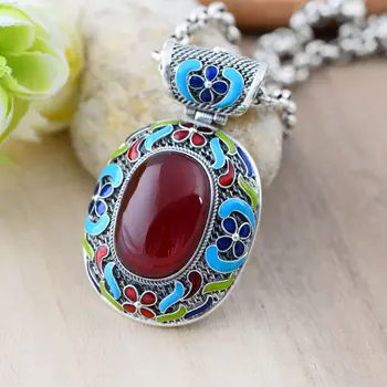 

Black silver jewelry wholesale 925 sterling silver jewelry inserted wire enamel flower Hong Gangyu 047334w