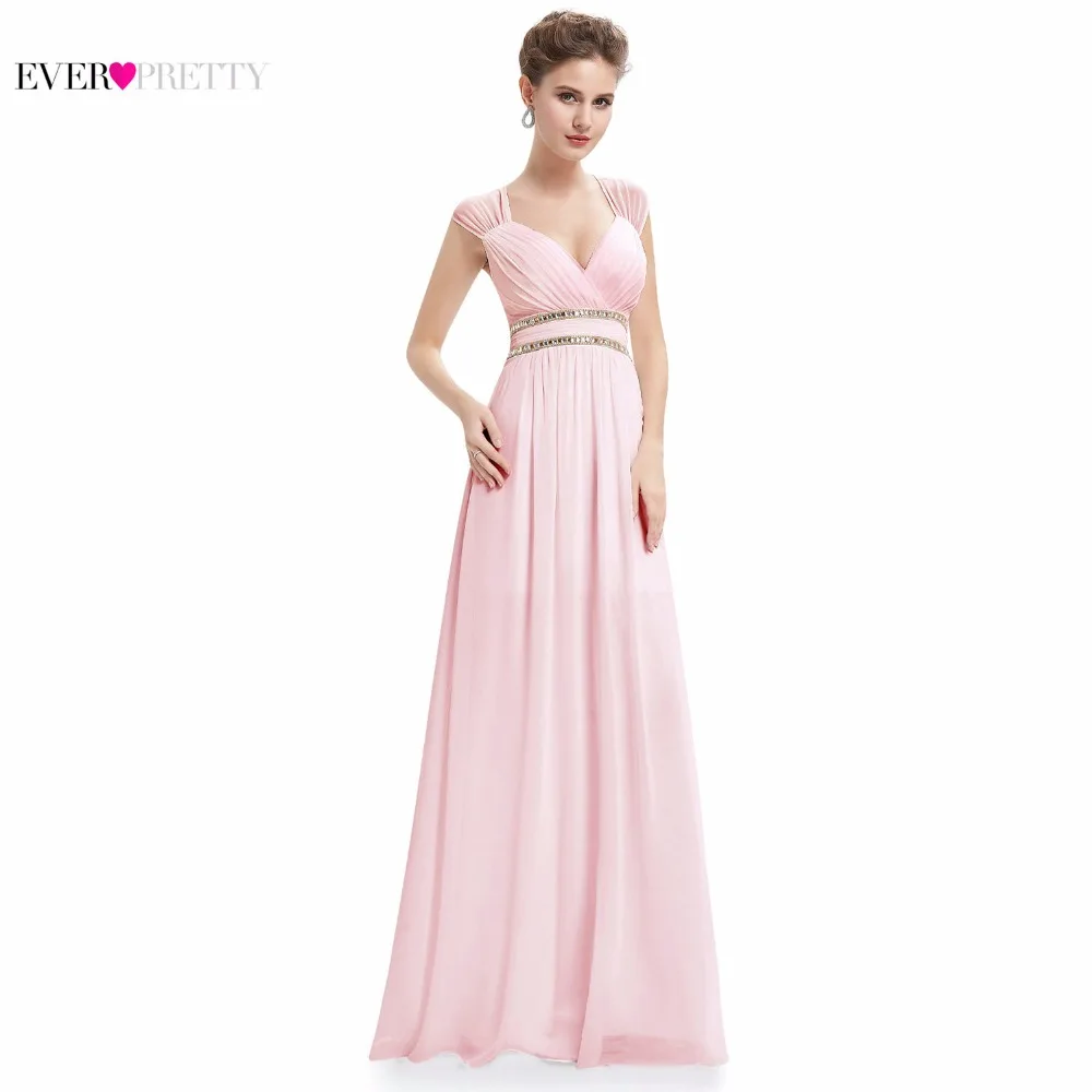 Ever Pretty Women Elegant Ladies Evening Dresses Long A-line V-Neck Chiffon Sleeveless Backless Pink Party Dresses For Wedding