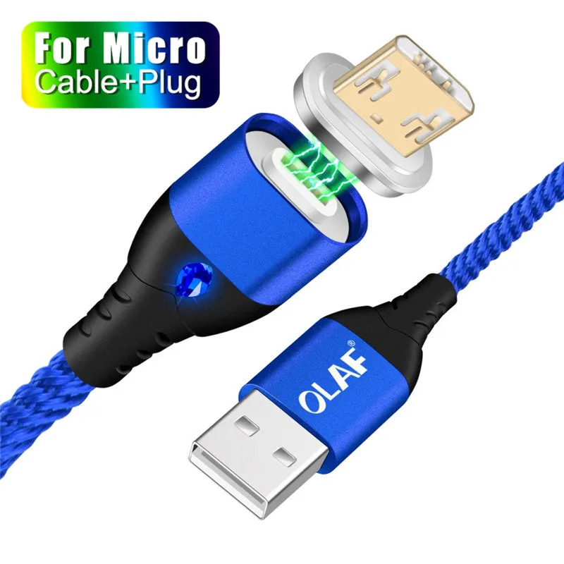 OLAF 3A светодиодный магнитный usb кабель для зарядки Micro для Xiaomi huawei Micro USB кабель для быстрой зарядки для samsung кабель для передачи данных Microusb - Цвет: A2 Blue Micro Cable