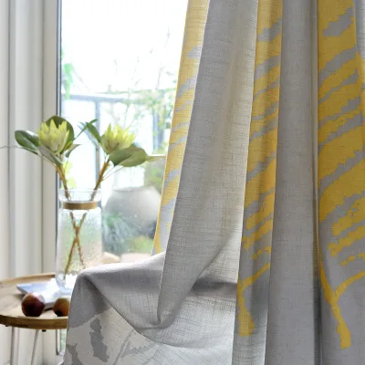 Современные серые желтые листья, тюлевые занавески, отвесные льняные занавески для гостиной, индивидуальные полузатемненные занавески s для спальни WP205& 3 - Цвет: Cloth