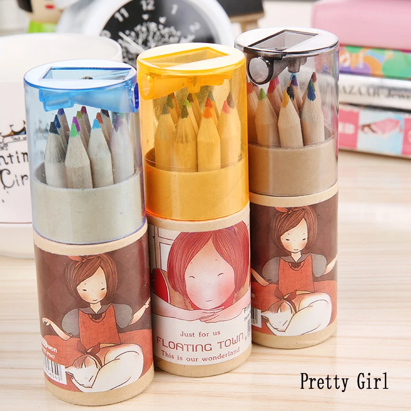

12 Pcs/Lot (12Colors/Set) New Mini Kawaii Wooden Colored Pencil For Children Drawing Cute School Stationery Painting Supplies