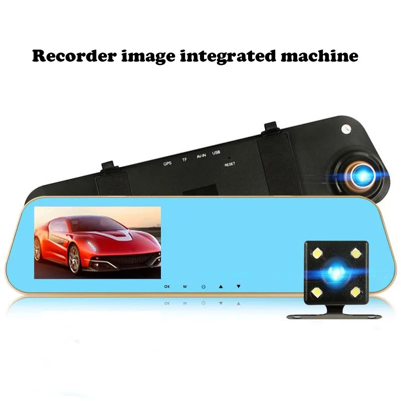 

4.3" Dash Camera Car DVR High Definition Driving Recorder Double Recording and Parking Monitoring Before After 1080P Blue Mirror