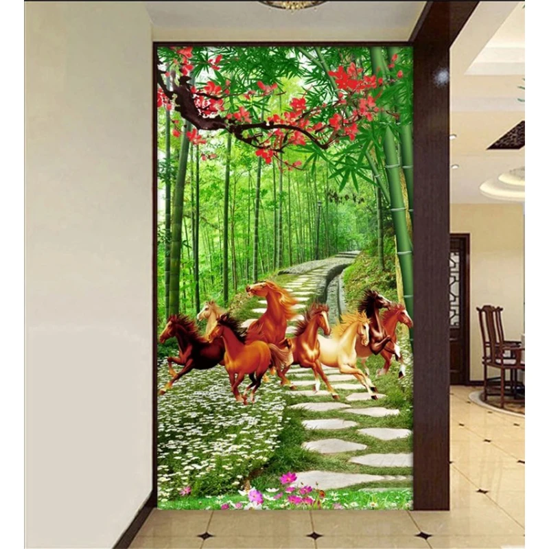 

Youran DIY Vertical Version Diamond Embroidery Landscape Eight Horse Bamboo Forest Pattern Mosaic Kit Home Decoration Painting