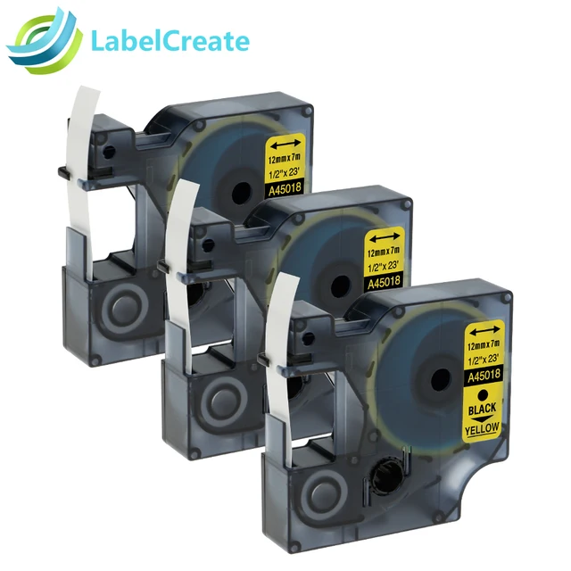 Best Price LabelCreate 3 Packs Compatible DYMO D1 Label Tape 12mm DYMO 45018 Black on Yellow Dymo Label Printer Ribbon DYMO Label Maker Best Price LabelCreate 3 Packs Compatible DYMO D1 Label Tape 12mm DYMO 45018 Black on Yellow Dymo Label Printer Ribbon DYMO Label Maker