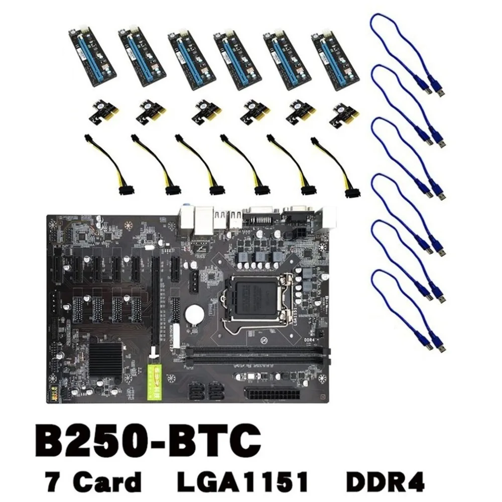 

B250 BTC 6PCI-E Desktop Computer Motherboard With 7 Card Board PCIE 1X to 16x PCI-E Slots Mainboard Support GTX1050TI 1060TI