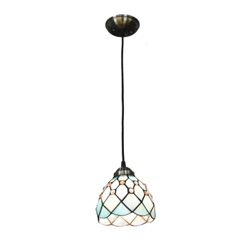 

New 5" Modern Tiffany Pendant Light 1 Head European Vintage Stained Glass Shade Hanging Lamp Bedroom Living Room Lighting PL767