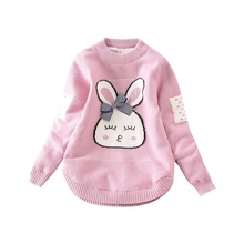 Детский свитер; Сезон Зима; стиль; для девочек; с рисунком кролика; для малышей; бархатные утепленные свитера; милые топы; одежда с длинными рукавами