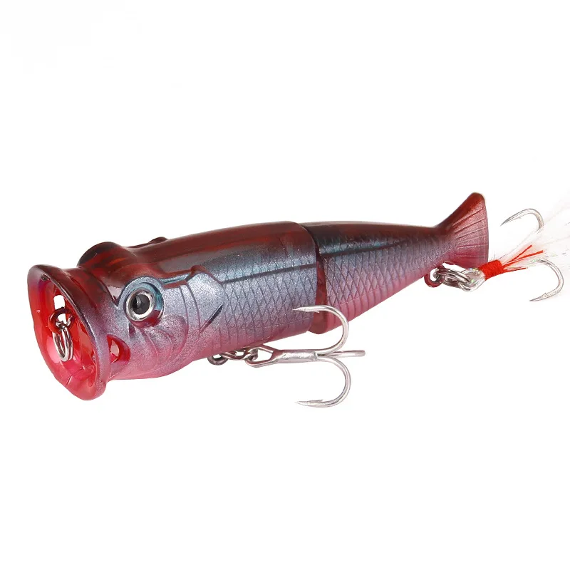 Water Surface With Feather Popper Bait Creative Artificial Bionic Lures Hard Bait Two Section Popper Blood Tank Hook jooyoo