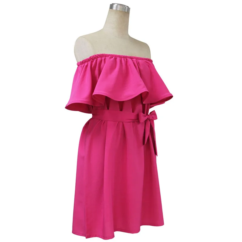 Ahamgen Ruffles Slash Neck Women Dress Summer Style Off Shoulder Sexy Dresses Vestidos White Tube Beach Dress Cotton18