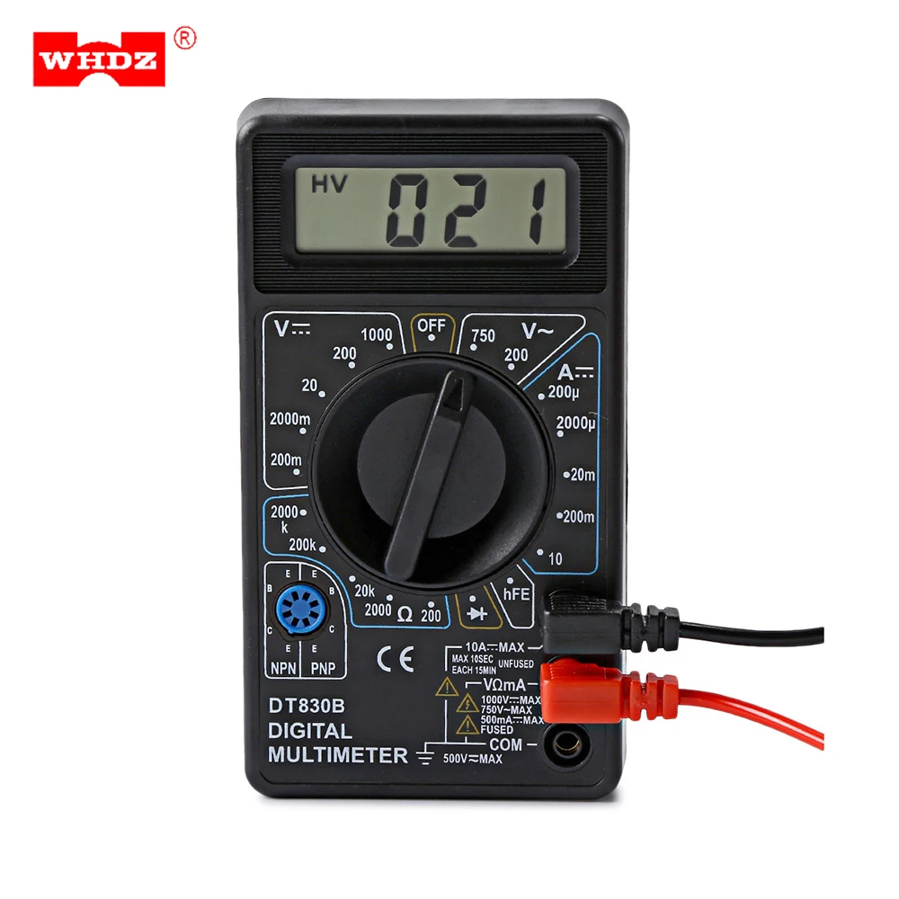 

DT830B Handheld Digital Multimeter AC DC Ammeter Voltmeter Ohm Resistance Temperature Meter Tester with Test Lead Probe Set