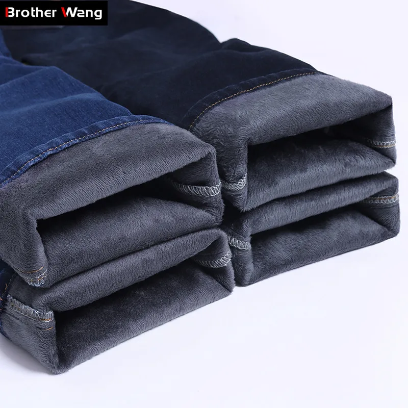 

Big Plus Size Men Warm Jeans 2019 Winter New Fashion Casual High Quality Fleece Elastic Straight Thick Trousers Jeans Male Brand