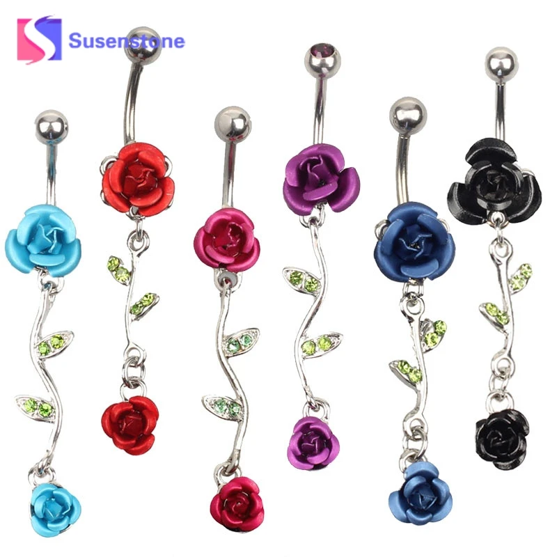

Double Rose Leaves Steel Navel Ring Piercing Belly Button Rings Beautiful Navel Piercing Sexy Body Piercing Jewelry For women