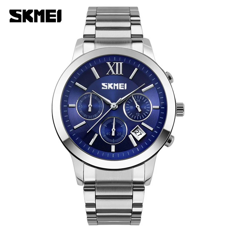 

Fashion mens watches Business full steel watch luxury brand skmei Chronograph 6 Function Hand men Military sports quartz watch
